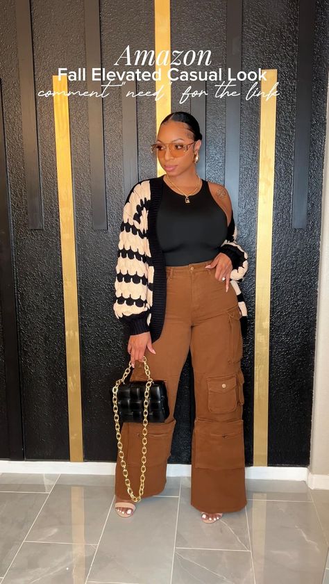 Check out this photo from iamlonni Fall Outfits Women Black Woman, Girls Dinner Outfit, Cargo Outfits Women, Fall Dinner Outfit, Olive Green Pants Outfit, Halter Tops Outfit, Fall Outfits Black Women, Concert Outfit Fall, Wineries Outfit