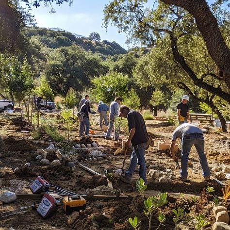 Community Gardening Effort: Volunteers engaged in a local community gardening project, working together to beautify a natural area. #volunteers #gardening #community #nature #teamwork #aiart #aiphoto #stockcake ⬇️ Download and 📝 Prompt 👉 https://stockcake.com/i/community-gardening-effort_808607_323987 Community Outreach Aesthetic, Community Service Aesthetic, Volunteer Work Aesthetic, Community Aesthetic, Farming Community, Community Volunteering, Career Vision Board, Environmental Engineering, Community Garden