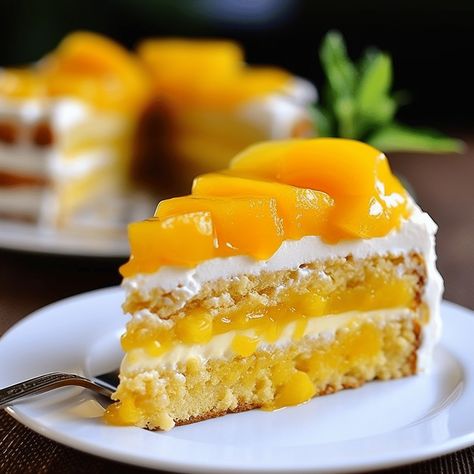 Fabulous Filipino Mango Cake | What's Cookin' Chicago Mango Cake Recipe Filipino, Nilaga Recipe, Filipino Mango, Filipino Dessert Recipes, Filipino Recipe, Fruity Cake, Mango Cake, Filipino Desserts, Dessert Cake Recipes