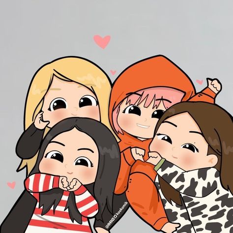 4 Best Friends Drawing Cute, 4 Cartoon Friends, Blackpink Fan Art, Kpop Chibi Blackpink, Star Butterfly Outfits, Blackpink Cartoon, Blackpink Fanart, 4 Best Friends, 4 Sisters