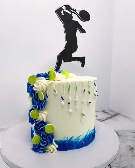 Tennis cake #tenniscake #usopen #cake #buttercreamcake #menscake Tenis Cake Birthdays, Tennis Theme Cake, Badminton Cake, Tennis Racket Cake, Cake Icing Techniques, Tennis Cake, Icing Techniques, Sport Cakes, 50th Birthday Cake