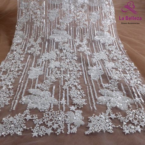 Sequence Flower, Off White Wedding Dresses, Embroidered Wedding Dress, White Lace Fabric, White Lace Wedding Dress, Wedding Dress Patterns, Beaded Lace Fabric, Wedding Dress Lace, Evening Dresses For Weddings