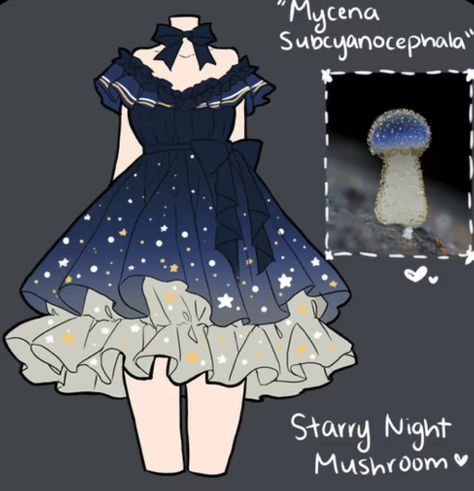 Credit to: Mochipan Character Clothing Ideas, Mushroom Outfits, Mushroom Outfit, Mushroom Dress, Outfit Drawing, Artistic Fashion, Art Outfits, Clothing Sketches, Dress Design Drawing