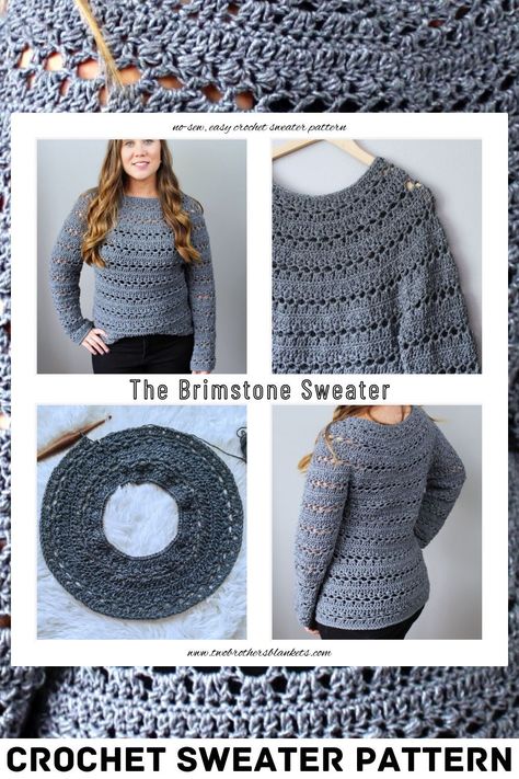 This easy crochet sweater is full of fun stitch combos and is an easy, no-sew workup! The Brimstone Sweater is made with worsted weight (#4) yarn and comes with instructions for women’s sizes XS to 5X. #crochet #crochetsweater Crochet Top Down Sweater Free Pattern, Free Crochet Sweater Pattern, Free Crochet Sweater Patterns For Women, Top Down Crochet Sweater Pattern Free, Top Down Crochet Sweater Pattern, Crochet Top Down Sweater, Easy Crochet Sweater Pattern Free, Crochet Loose Sweater, Crochet Sweater Pattern Free Women