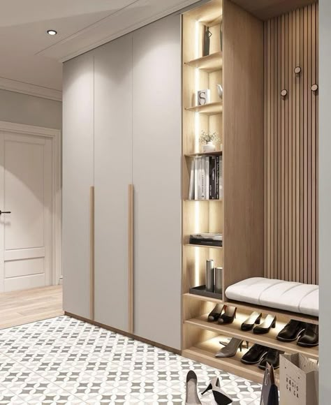 Beige Corridor, Foyer Shoe Rack Design Modern, Entrance Room Design, Corridor Wardrobe, Living Room Decor Ikea, Entrance Hall Furniture, Spanish Apartment, Hall Wardrobe, Vstupná Hala