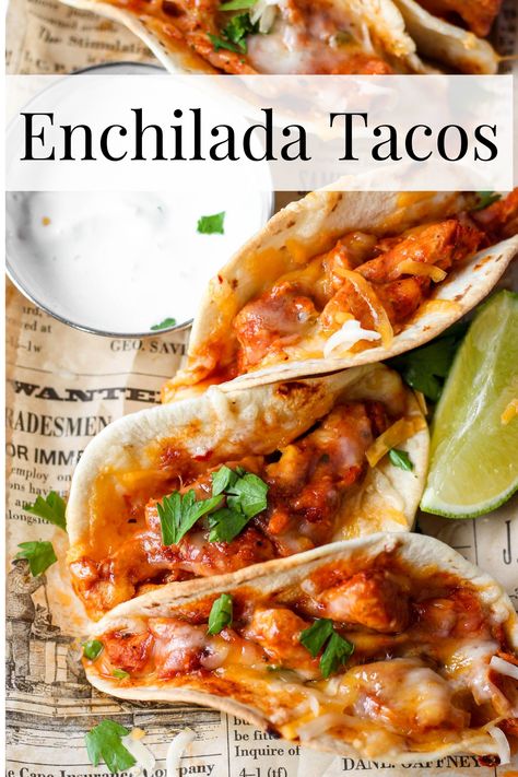 Chicken Enchilada Tacos, Mini Chicken Enchiladas, Fun Tacos Recipes, Enchilada Tacos, Enchilada Sauce Dinner Ideas, Enchilada Sauce Chicken, Mini Enchiladas, Chicken Taco Sauce Recipe, Mini Tacos Recipe