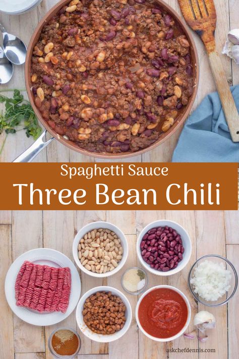 My Spaghetti Sauce Three Bean Chili Recipe is not only easy to make, it's OMG delicious! Perfect for get-togethers or just to spoil yourself Recipe Using Spaghetti Sauce, Easy Spaghetti Sauce, Three Bean Chili Recipe, Chili Spaghetti, Three Bean Chili, Restaurant Style Recipes, New Recipes For Dinner, Bean Chili Recipe, Easy Spaghetti