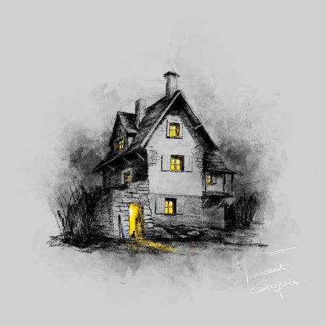 Vincent Croquis on Instagram: "Sketching of an old house  . . .  #architectsdiary #drawing #sketching #sketchbook #sketch_daily #speeddrawing #architectural #diary #sketch #architecture #architect #draft #croquis #house" Abandoned House Illustration, Old Building Drawing, Old House Sketch, Old House Drawing, House Drawing Sketches, Furniture Drawing, Old Sketches, Sketch Architecture, Fantasy Maps