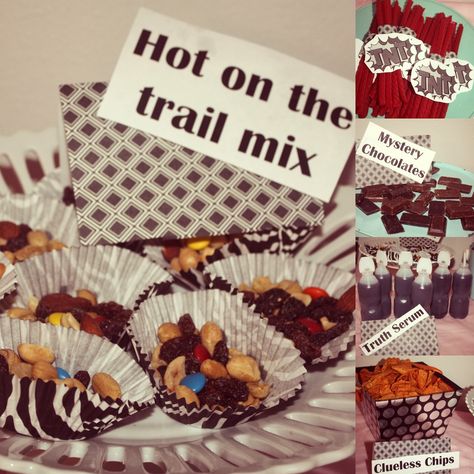 Possibly snack...Hot on the Trail Mix? Mystery Party Food, Csi Party, Spy Kids Party, Spy Birthday Party, Nancy Drew Party, Secret Agent Party, Spy Birthday Parties, Detective Party, Detective Theme