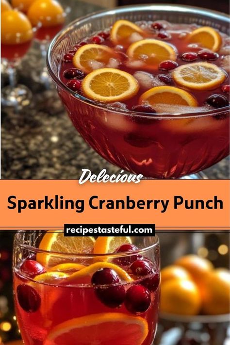 Sparkling Cranberry Punch is a refreshing, festive beverage that combines the tartness of cranberry juice with the sweetness of orange juice and the effervescence of sparkling water. Ideal for holiday gatherings or any celebration, this punch is easy to prepare and can be customized with garnishes and optional decorations. Cranberry Sparkling Punch, Fall Cranberry Punch, Holiday Cranberry Punch, Cranberry Party Punch, Cranberry Lime Punch, Cranberry Orange Punch Non Alcoholic, Cranberry Juice Punch, Cranberry Punch Recipes, Punch With Cranberry Juice