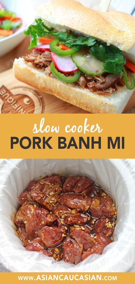 Bahn Mi Bread, Slow Cooker Pulled Pork Sandwiches, Picked Vegetables, Bahn Mi, Banh Mi Sandwich, Healthy Asian, Asian Spices, Savory Foods, Slow Cooker Tacos