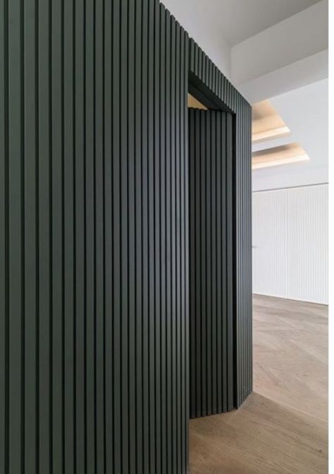 Internal Wall Cladding Ideas, Conceal Door Feature Wall, Door Concealed In Panelling, Wood Slat Hidden Door, Wall Cladding With Hidden Door, Wooden Slat Wall Hidden Door, Living Room Decor Tv, Wine Storage Wall, Front Closet