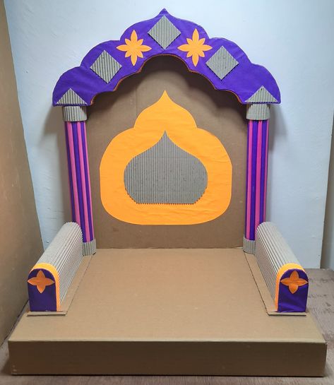 Ganpati decoration ideas Temple Backdrop, Jay Ganesh, Cardboard Crafts Decoration, Chaturthi Decoration, Ganesh Decoration, Diwali Painting, Ganpati Decoration Theme, Ganpati Decor, Mandir Decoration