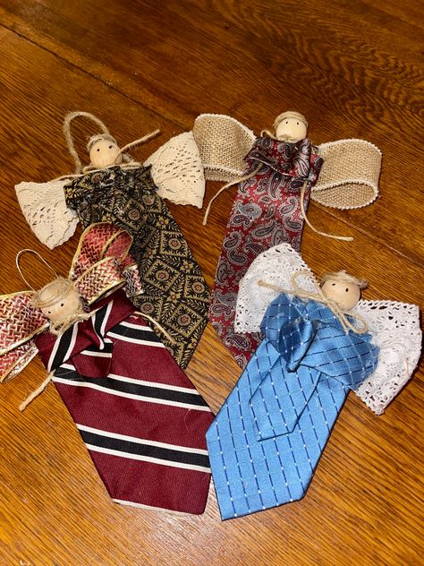 Tie Crafts Recycled, Necktie Angels, Repurpose Ties, Handkerchief Angels, Tie Angels, Tie Ornaments, Craft Angels, Ties Crafts, Mens Ties Crafts