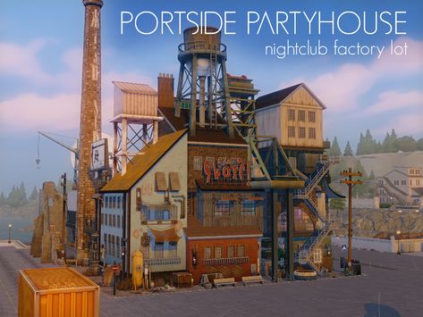 TS4: Portside Partyhouse Nightclub Factory Lot - Imgur Factory House, Sims 4 House Building, Sims 4 House Design, Casas The Sims 4, Sims Building, Sims House Design, Old Factory, Sims 4 Build, Sims 4 Houses