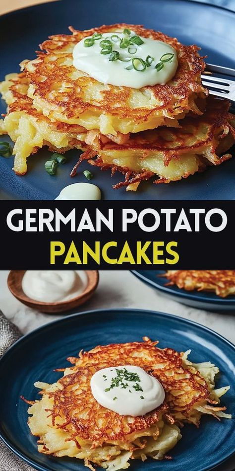 Ingredients: 2 large eggs 1/4 cup all-purpose flour 1/4 teaspoon baking powder 1/2 teaspoon salt 1/4 teaspoon ground black pepper 6 medium potatoes, peeled and shredded 1/2 cup finely chopped onion 1/4 cup vegetable oil for frying #pancakes #easyrecipes #camilarecipes Potato Pancake Recipe Shredded, Potato Pancake Recipe, German Potato Pancakes, Herbed Potatoes, Potatoe Pancake Recipe, Potato Pancake, Thanksgiving Breakfast, German Potato, German Potatoes