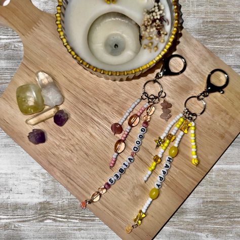 All Jewelry Is Handcrafted | If Anything Needs To Be Adjusted Or Fixed It’s Free Bead Keychain, Bag Charms, Charm Keychain, Beaded Keychains, Bead Bracelets, Bead Stringing, Crafty Things, Key Chains, Pink Yellow