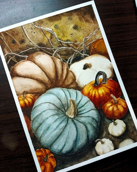 #watercolor #autumn #pumpkins Gourds Art, Autumn Pumpkins, October 8, Gourd Art, Gourds, Fall Halloween, Pumpkins, Art Work, Still Life