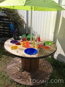 Outdoor Science Lab, Outdoor Science, Spool Ideas, Mud Kitchen For Kids, Wooden Spool, Outdoor Toys For Kids, Diy Kids Toys, Mud Kitchen, Diy Projects For Kids