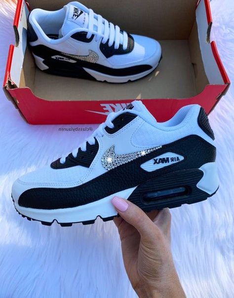 Swarovski Nike Air Max 90 Black White #shoe #shoes #womenshoes 90 Women, Nike Air Max 90 Black, Swarovski Nike, Air Max 90 Black, Air Max 90 Women, Shoes Sneakers Jordans, Nike Air Shoes, Nike Shoes Air Max, Cute Nike Shoes