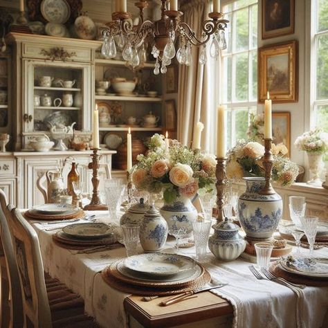 French Country Dining Room French Country Dining Room Chandelier, Vintage Country Dining Room, Antique Farmhouse Dining Room, French Country Dining Room Ideas, Country Dining Room Ideas, Country French Dining Room, French Provincial Dining Room, French Dining Room, Dining Table Decor Centerpiece