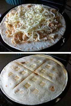 23 Things You Can Cook In A Waffle Iron | Waffle Iron Quesadilla- I do all sorts of things in my waffle iron- but I never thought to do quesadillas! Waffle Iron Recipes, Waffle Maker Recipes, Foods With Iron, God Mat, Think Food, Waffle Iron, Waffle Recipes, Waffle Maker, Quesadillas