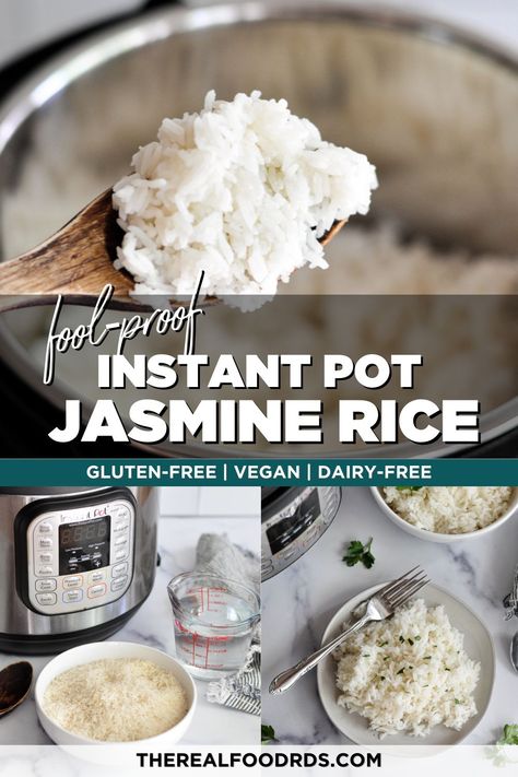 Easy and fool-proof Instant Pot Jasmine Rice is just minutes away! The Instant Pot does all the work, cooking rice that is moist, fluffy, and perfectly cooked. You simply need to measure the ingredients, set the timer, and fluff the jasmine rice when it's done. Overcooked Rice, Cook Jasmine Rice, Instant Pot Jasmine Rice, Perfect Jasmine Rice, Jasmine Rice Recipe, Jasmin Rice, Rice Asian, Jasmine Rice Recipes, Cooking Jasmine Rice