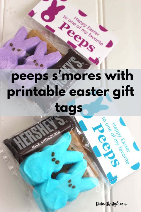 Easter Smores Printable Bag Toppers, Easter Smores With Peeps, Peeps Smores Easter, Easter Gift Ideas For Coworkers, Peep Smores, Peeps Smores, Easter Smores, Associate Appreciation, Easter Tags Free Printable