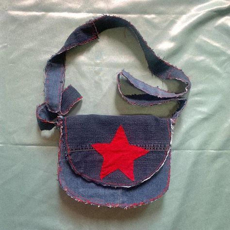 I might be biased but you should probably buy this on Depop 👍 https://depop.app.link/c3X6PGeFwsb Star Bag, Textiles Projects, Denim Diy, Cute Stars, Upcycled Denim, Side Bags, Red Star, Bag Design, Bag Handmade