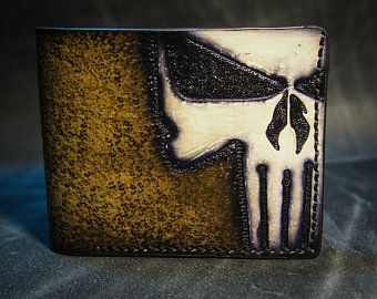 Skull Punisher, Gift For Biker, Skull Wallet, Leather Hip Bag, Leather Craft Projects, Biker Wallet, Cute Wallets, Leather Cuts, Men's Wallet