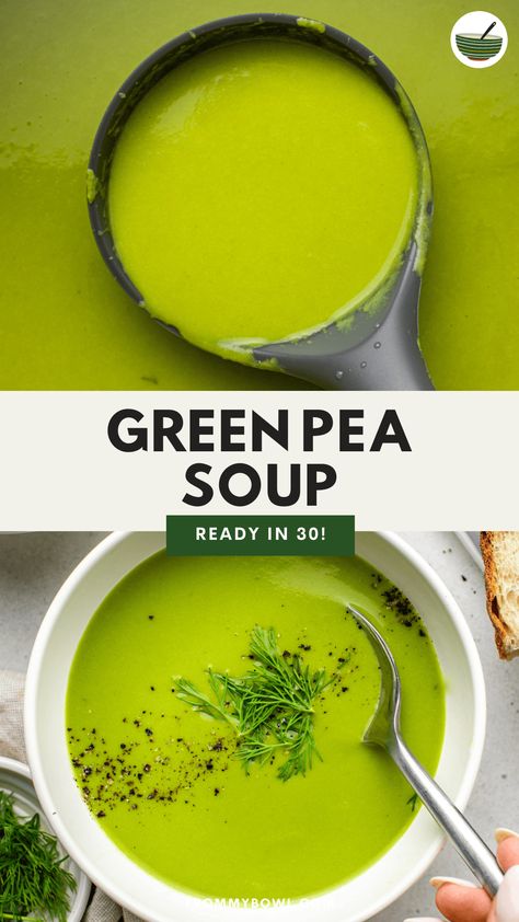 Healthy, affordable meals don’t get much better than this creamy Green Pea Soup! It’s easy to make with frozen peas and fresh herbs but will surprise you with its protein. Dairy-Free, Nut-Free, Oil-Free Option. Canned Pea Soup, Frozen Pea Soup Recipe, Vegetarian Pea Soup, Healthy Affordable Meals, Pea Soup Vegan, Greens Soup, Green Pea Soup, Affordable Meals, Pea Pesto