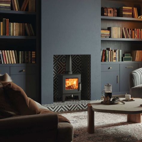 Stovax Futura 4 Wood Burning / Multi Fuel Stove - Showroom Exclusive | A Bell | Fires & Stoves Focus Fireplaces, Bbq Shop, Double Sided Stove, Gas Fire Stove, Modern Flames, Fire Pit Accessories, Multi Fuel Stove, Wood Burning Fires, Basket Shelves