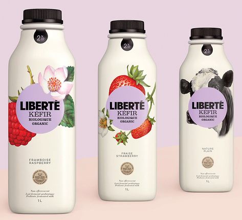 Liberté Organic Yogurt Drink Packaging, Label Minuman, Canned Milk, Kefir Drink, Yogurt Brands, Dairy Packaging, Yogurt Packaging, Frozen Food Packaging, Yogurt Drink