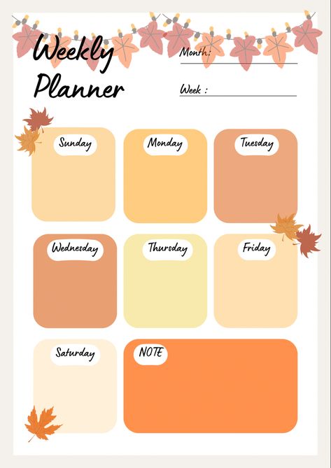 A neat weekly planner with Fall theme to match your mood and organize all your weekly errands Fall Weekly Planner, Weekly Printable, Weekly Planners, Free Falling, Fall Theme, Free Printable Calendar, Weekly Schedule, Planner Printables, Printable Calendar