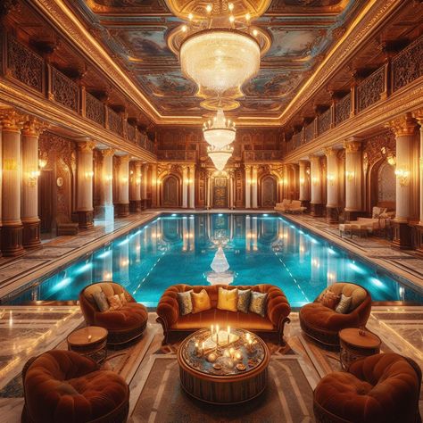 Mansion Pools Luxury, Sandstone Castle, Miami Mansion, Mansion Aesthetic, Inside Pool, Kids Bedroom Storage, Royal Bedroom, Pool Room, Apartment View