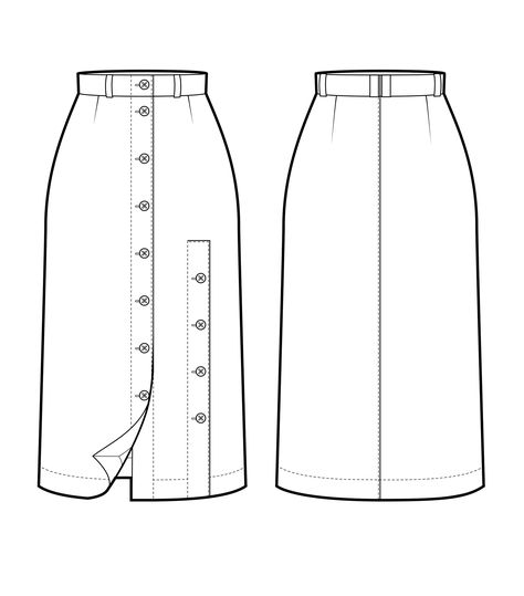 Skirt Technical Flat, Technical Drawing Skirt, Skirt Flat Drawing, Skirt Technical Drawing, Skirt Flat Sketch, Skirt Sketch, Technical Flats, Jeans Drawing, Flat Drawings