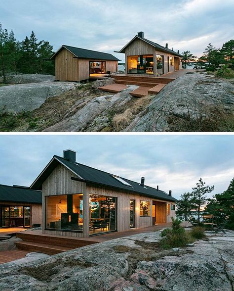 Cozy Cabin Interior, Summer Cabins, Contemporary Cabin, Summer Cabin, Open Living Area, Shed Homes, Shed Design, Building A Shed, Small Cabin