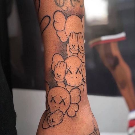 Kaws Tattoo, Arm Tattoos For Guys Forearm, Half Sleeve Tattoos Forearm, Skull Hand Tattoo, Saved Tattoo, Pretty Hand Tattoos, Men Tattoos, Forarm Tattoos, Wrist Tattoos For Guys