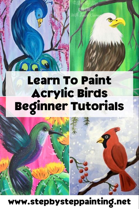 Easy Animal Painting Ideas On Canvas, Painting A Bird, How To Paint Birds, Easy Bird Painting Acrylics, Simple Bird Painting, Easy Sip And Paint Ideas Step By Step, Easy Paintings For Beginners, Bird Painting Acrylic, Painting Flowers Tutorial