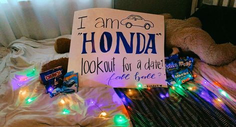 Cars Promposal Ideas, Promposal Ideas For Him Cars, Car Guy Promposal, Car Promposal Ideas, Car Promposal, Hello Kitty Hoco Proposal, Promposal Ideas For Him, Dance Signs, Hoco Posters