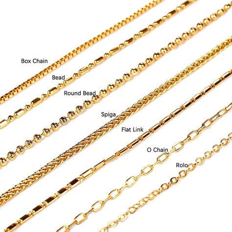 Jewellery Knowledge, Mens Chain Designs, Gold Chain Designs For Women, Guttapusalu Haram, Box Chain Gold, Gold Chain For Women, Gold Jewellery India, Chain Types, Locket Necklaces