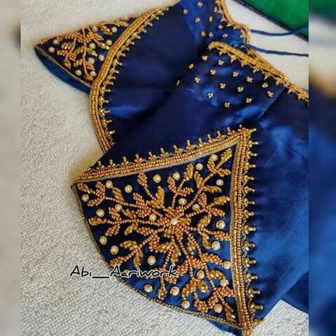 Aari Work For Short Sleeves, Short Sleeve Aari Work Blouse Designs, Tracing Design, Magam Work Designs, Pink Blouse Designs, Aari Design, Sugar Beads, Hand Work Design, Maggam Work Designs