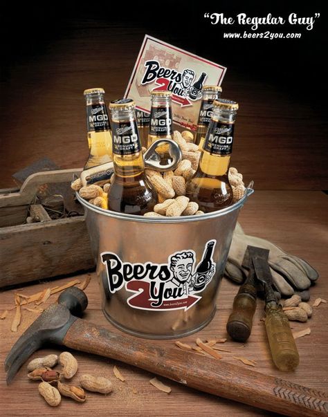 Beers2you... yep, your choice of beer, sent to you in a theme'd bucket of your choosing. A flower shop for men! Beer Basket, Bucket Design, Beer Bucket, Manly Stuff, Flower Bucket, Gifting Ideas, Gift Items, Root Beer, Homemade Gifts