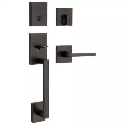 Venetian Bronze San Clemente Handleset with Halifax Lever - Deadbolt Keyed One Side - featuring SmartKey | Kwikset Front Door Handleset, Black Entry Doors, Latches Hardware, Entry Door Handles, Bronze Highlights, Front Door Locks, Wood Front Doors, Rustic Doors, Door Levers