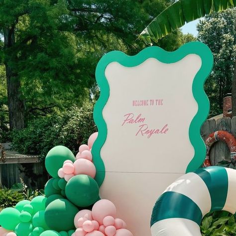 Love of Character on Instagram: "Welcome to the Palm Royale 🦩Brought Palm Beach vibes to the Midwest with our fun photo shoot! Obsessed with our squiggle edge backdrop, works so well for this theme. The baby golf cart fit the vibe perfectly and don’t worry, we have a big version in store too! A pool essential 💦 Thanks @betsyfarha for letting us play in your fabulous backyard! 

More pictures to come 🌴 #palmroyale" Palm Royale Party, Palm Royale, Pool Essentials, Casino Night, The Vibe, Golf Cart, Beach Vibes, The Palm, Beach Vibe