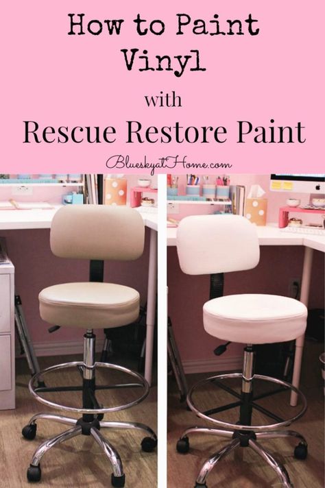 Painting A Vinyl Chair, Painting Vinyl Chairs Diy, Painting Vinyl Chairs, Painting Vinyl Furniture, How To Paint Vinyl Furniture, Paint Vinyl Chair, Vinyl Chairs Makeover, Basement Salon, Remodeling Furniture