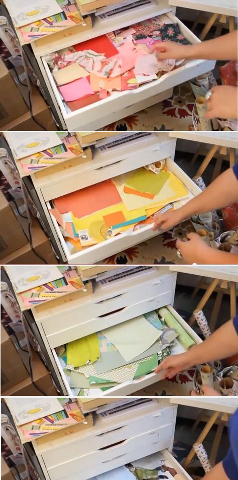 Color coded collage papers storage from Mati Rose McDonough's studio. Organize Collage Materials, Collage Storage, Art Material Storage, Diy Ephemera, Art Classroom Decor, Collage Papers, Art Studio Organization, Art Studio At Home, Studio Organization