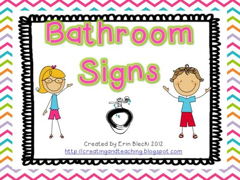 creating & teaching: Bathroom Signs--FREE Boy And Girl Bathroom, Boy Girl Bathroom, Boys Bathroom Decor, Classroom Bathroom, Teaching Freebies, Prek Classroom, Classroom Signs, Bathroom Sign, Kids Classroom