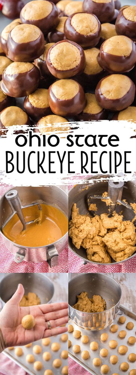 Homemade Buckeyes Recipe, Buckeyes Cookies, Chocolate Buckeyes Recipe, Peanut Butter Buckeyes Recipe, Buckeye Recipes, Bulls Eyes Recipe, Bullseye Dessert, Ohio Buckeyes Recipe, Homemade Buckeyes