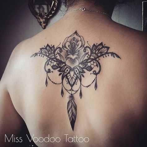 Chandelier Tattoo, Voodoo Tattoo, Catrina Tattoo, Upper Back Tattoos, Jewel Tattoo, Geniale Tattoos, Lace Tattoo, Mandala Tattoo Design, Back Tattoo Women